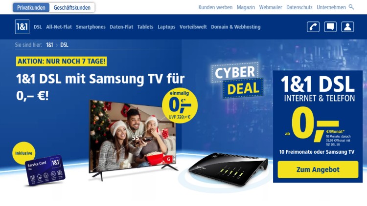 1&1 DSL Cyber Week Aktion