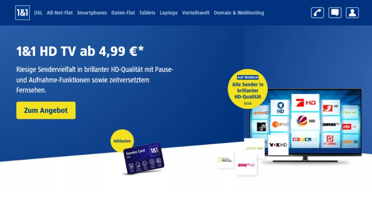 1und1 HD TV ab 4,99 Euro