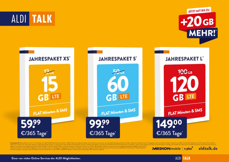 Aldi Talk Jahrespakete mit mehr Datenvolumen