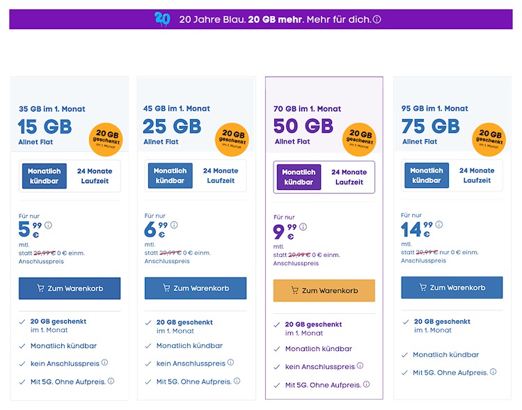 Blau Postpaid-Tarife (September 2025) (Bild: Blau) Blau Postpaid-Tarife (September 2025)
