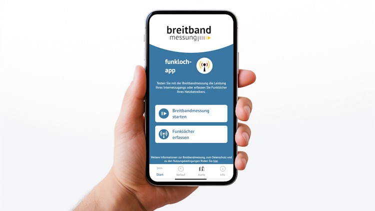 Breitbandmessung/Funkloch-App (Collage: tarif4you.de) Breitbandmessung/Funkloch-App auf einem Smartphone