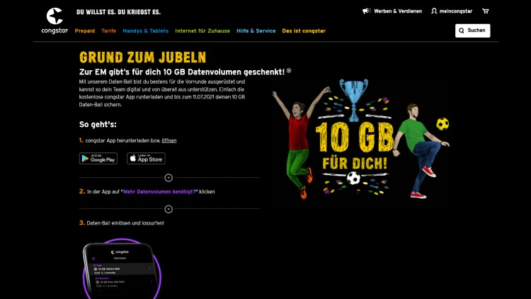 congstar: 10 GB Datenpass zur Fußball-EM
