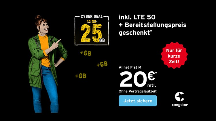 congstar Cyber Weekend Deal 25.11.-29.11.2021 (Bild: congstar) congstar Cyber Weekend Deal 2021