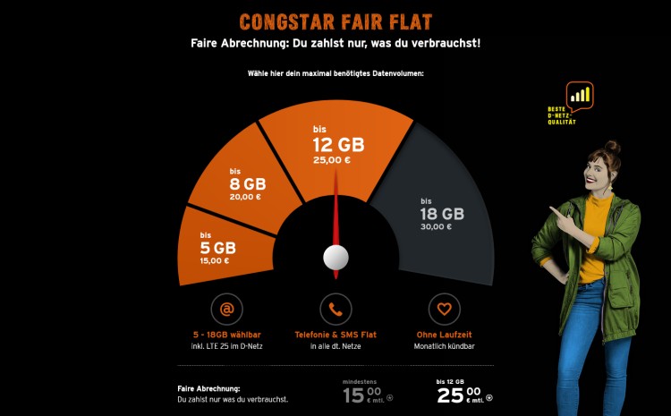 congstar Fair Flat Datenstufen (Screenshot: congstar.de) congstar Fair Flat Datenstufen