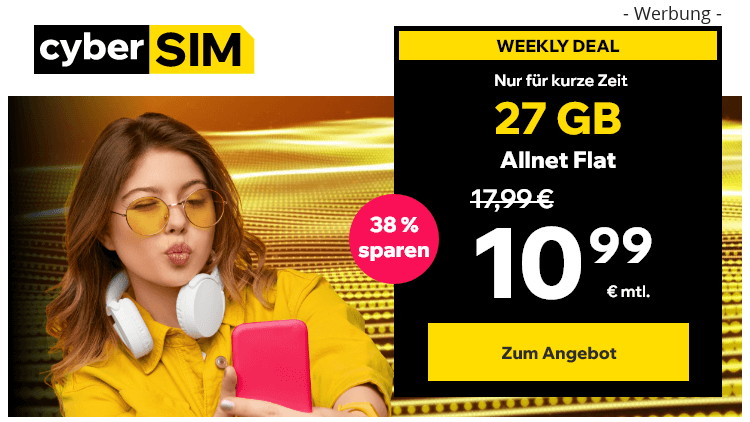 cyberSIM: 27 GB Allnet Flat für 10,99 Euro