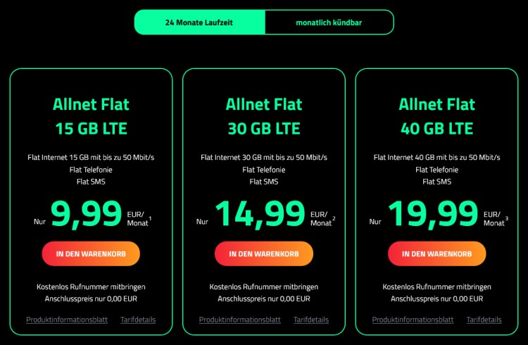 DR.SIM Tarife mit 24 Monaten Laufzeit (Screenshot: www.doktor-sim.de) DR.SIM Tarife mit 24 Monaten Laufzeit