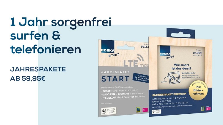 Prepaid-Jahrespakete bei EDEKA Smart (Bild: EDEKA) Prepaid-Jahrespakete bei EDEKA Smart (Bild: EDEKA)