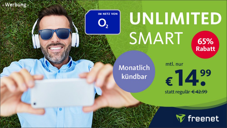 freenet: O2 Unlimited Smart Tarif für nur 14,99 Euro (Bild: freenet) freenet: O2 Unlimited Smart Tarif für nur 14,99 Euro