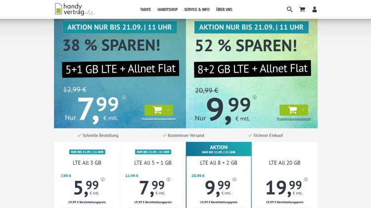 handyvertrag.de: 10 GB Datenvolumen für 9,99 Euro monatlich