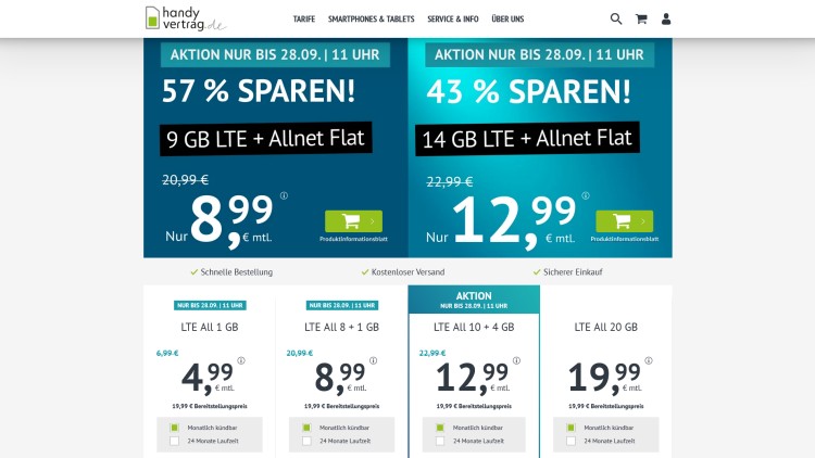 handyvertrag.de: 14 GB Datenvolumen für 12,99 Euro monatlich handyvertrag.de: 14 GB Datenvolumen für 12,99 Euro monatlich