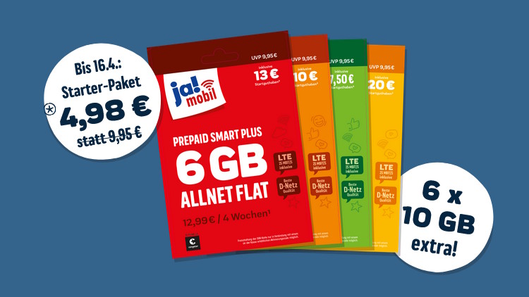 ja! Mobil Aktionstarife im April 2023 (Screenshot: jamobil.de) ja! Mobil Aktionstarife im April 2023