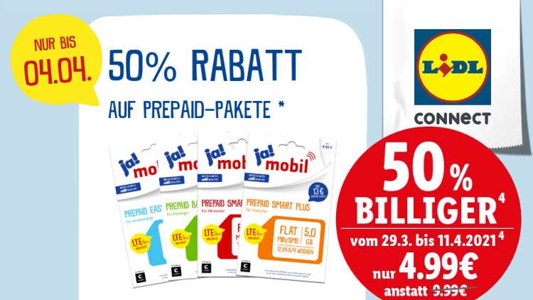 Starter-Sets bei ja! Mobil und Lidl Connect 50 Prozent günstiger (Collage: tarif4you.de) Starter-Sets bei ja! Mobil und Lidl Connect 50 Prozent günstiger