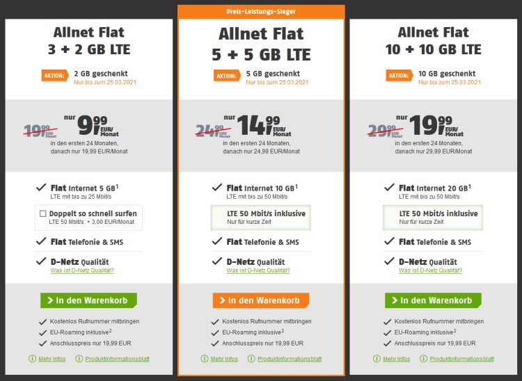 klarmobil.de Allnet Flat Tarife im D-Netz im Februar 2021