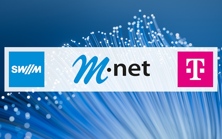Stadtwerke München, M-net und Telekom bauen Glasfaser in München aus SWM, M-net und Telekom Logos