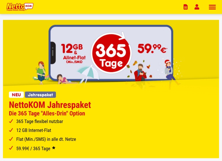 NettoKOM Jahrespaket (Screenshot: www.nettokom.de) NettoKOM Jahrespaket
