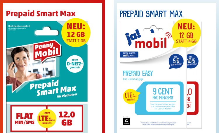 12 GB Datenvolumen für 19,99 Euro bei Penny Mobil und ja! mobil 12 GB Datenvolumen für 19,99 Euro bei Penny Mobil und ja! mobil