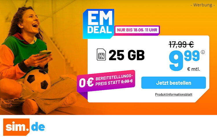 sim.de Allnet Flat 25 GB für 9,99 Euro
