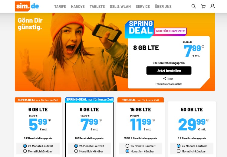LTE-Vertrag von sim.de mit 15 GB für 11,99 Euro