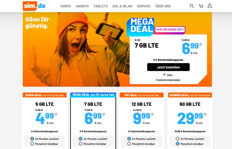 sim.de LTE All Tarif mit 60 GB für 29,99 Euro