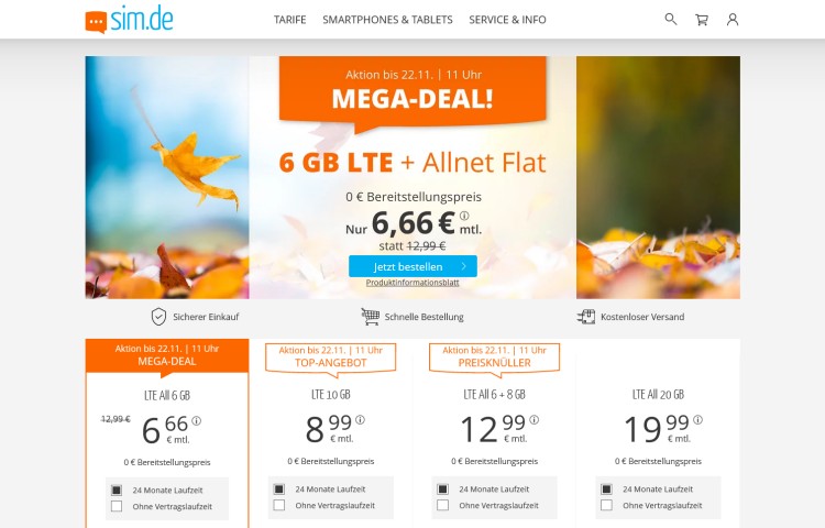 sim.de: LTE-All 6 GB Tarif für 6,66 Euro sim.de: LTE-All 6 GB Tarif für 6,66 Euro