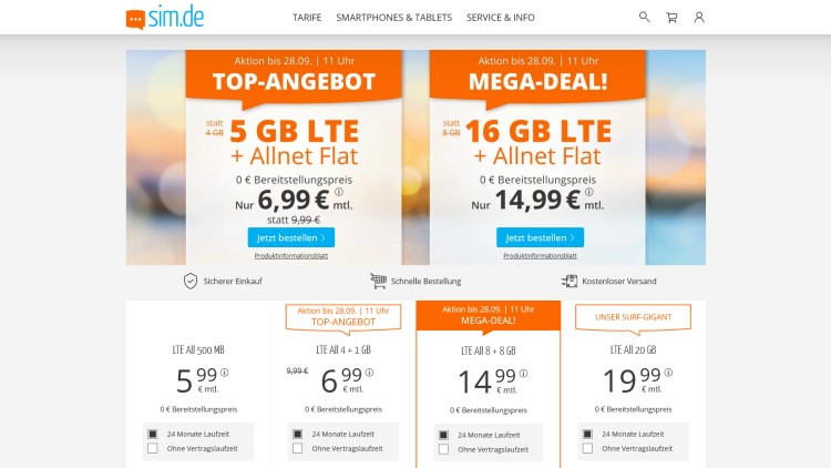sim.de: 16 GB Allnet-Flat für 14,99 Euro sim.de: 16 GB Allnet-Flat für 14,99 Euro