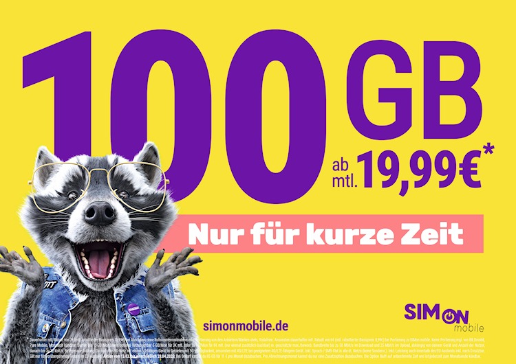 SIMon mobile staret 100 GB Tarif (Bild: SIMon mobile) SIMon mobile 100 GB-Tarif