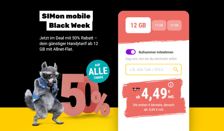 Black Week-Deal: SIMon mobile halbiert die Preise