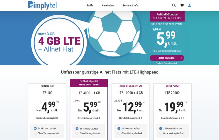 simplytel: LTE-Aktionstarife bis 29.06.2021