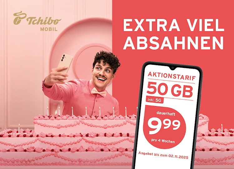 Tchibo Mobil: Aktionstarif mit 50 GB Datenvolumen für 9,99 Euro (Bild: Tchibo Mobil) Tchibo mobil: Aktionstarif mit 50 GB Datenvolumen für 9,99 Euro