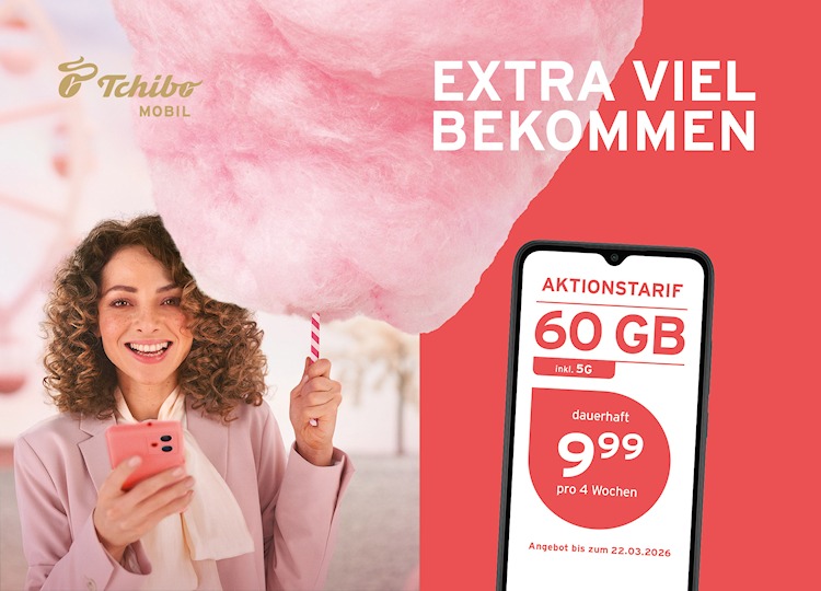 Tchibo Mobil: Aktionstarif mit 60 GB Datenvolumen für 9,99 Euro