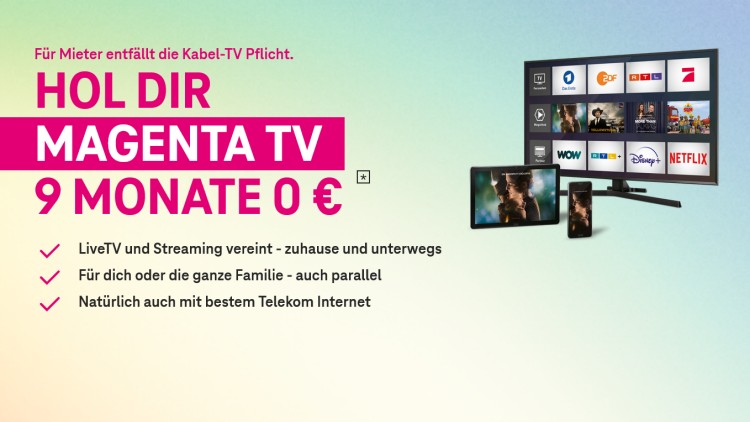 Am 1. Juli 2024 entfällt das Nebenkostenprivileg: Telekom MagentaTV in den ersten neun Monaten zum Nulltarif (Screenshot: telekom.de) Telekom MagentaTV in den ersten neun Monaten zum Nulltarif