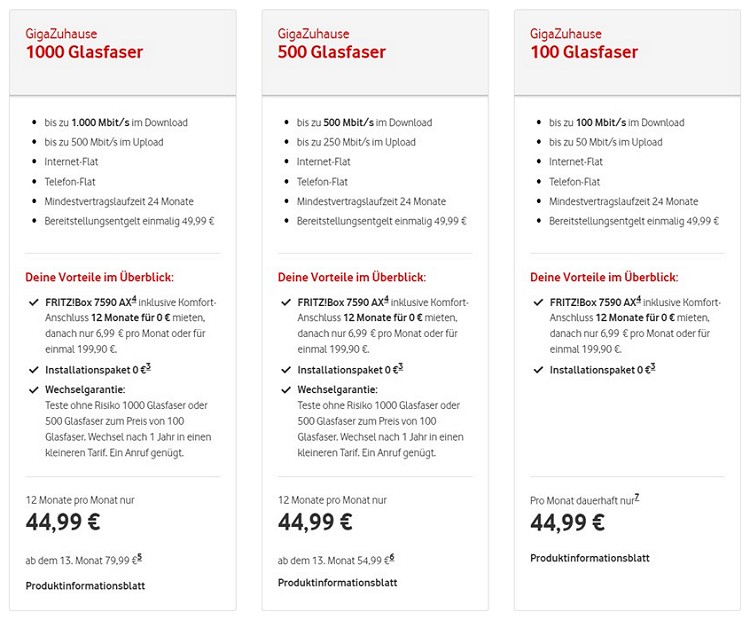 Vodafone GigaZuhause Glasfaser Tarife