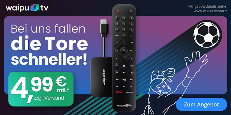 waipu.tv Start-Jahrespaket inklusive Stick für 4,99 Euro monatlich (Bild: waipu.tv) waipu.tv Start-Jahrespaket inklusive Stick für 4,99 Euro monatlich