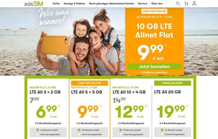 winSIM: 10 GB Datenvolumen für 9,99 Euro