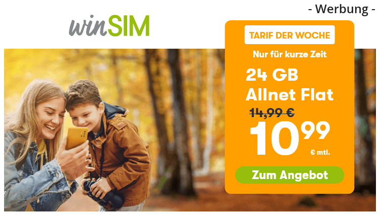 winSIM: 24 GB Allnet Flat für 10,99 Euro (Bild: winsim.de) winSIM: 24 GB Allnet Flat für 10,99 Euro