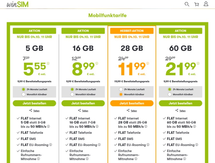 winSIM: LTE All Tarif mit 60 GB für 21,99 Euro (Screenshot: winsim.de; Collage: tarif4you) winSIM: LTE All Tarif mit 60 GB für 21,99 Euro