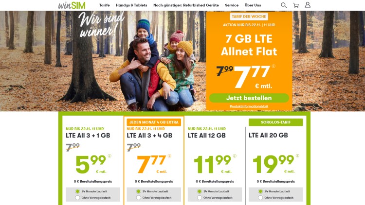 winSIM: 7 GB Datenvolumen für 7,77 Euro winSIM: 7 GB Datenvolumen für 7,77 Euro