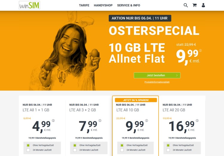 winSIM: LTE All 10 GB für 9,99 Euro
