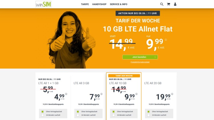 winSIM: Allnet-Flat mit 10 GB LTE Datenvolumen für 9,99 Euro (Screenshot: winsim.de) winSIM: Allnet-Flat mit 10 GB LTE Datenvolumen für 9,99 Euro