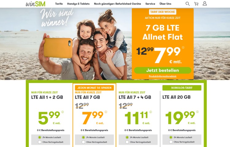 winSIM: 7 GB Datenvolumen für 7,99 Euro winSIM: 7 GB Datenvolumen für 7,99 Euro