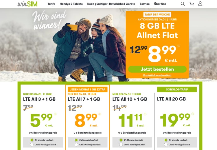 winSIM: 8 GB Datenvolumen für 8,99 Euro winSIM: 8 GB Datenvolumen für 8,99 Euro