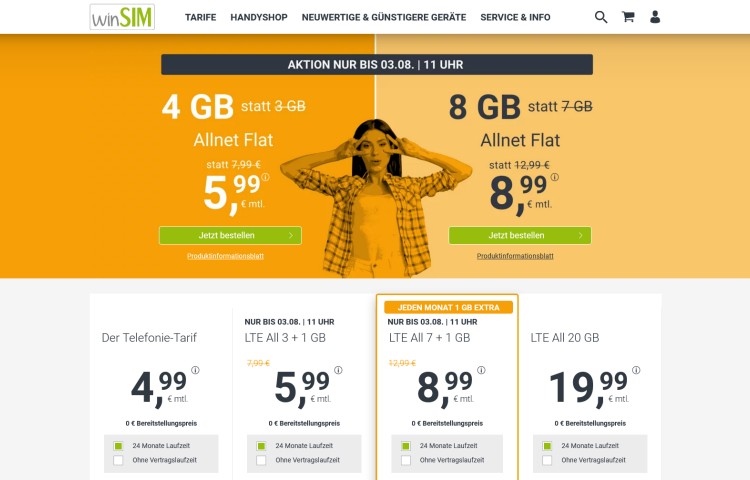 winSIM: Allnet-Flat mit 8 GB LTE Datenvolumen für 8,99 Euro