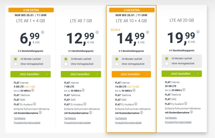 winSIM LTE All Tarife im Januar 2021